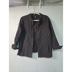 Eileen Fisher Dark Brown Wool Linen Mandarin Jacket Women's XL Textured Pockets